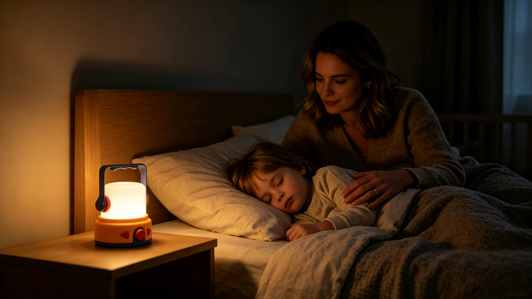 CB Lantern lights the tender bedtime moment.