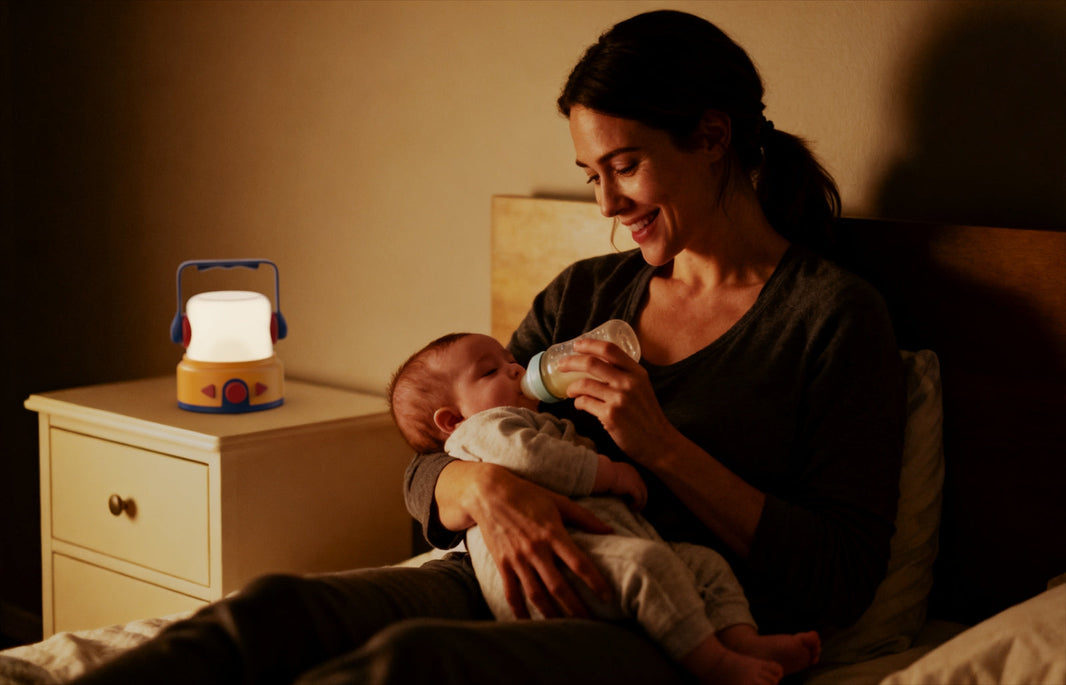 Mother feeding her baby under the gentle glow of the CB Mini Lantern.
