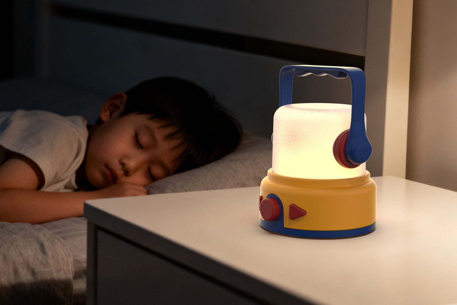 The CB Lantern, a bedside device that plays bedtime stories and emits a warm light.