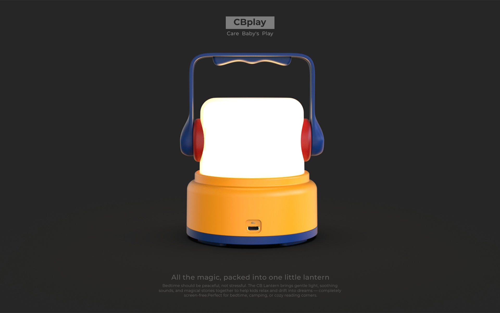 Back view of the CBPlay mini lantern, showing the integrated USB-C charging port for convenient and modern power connectivity