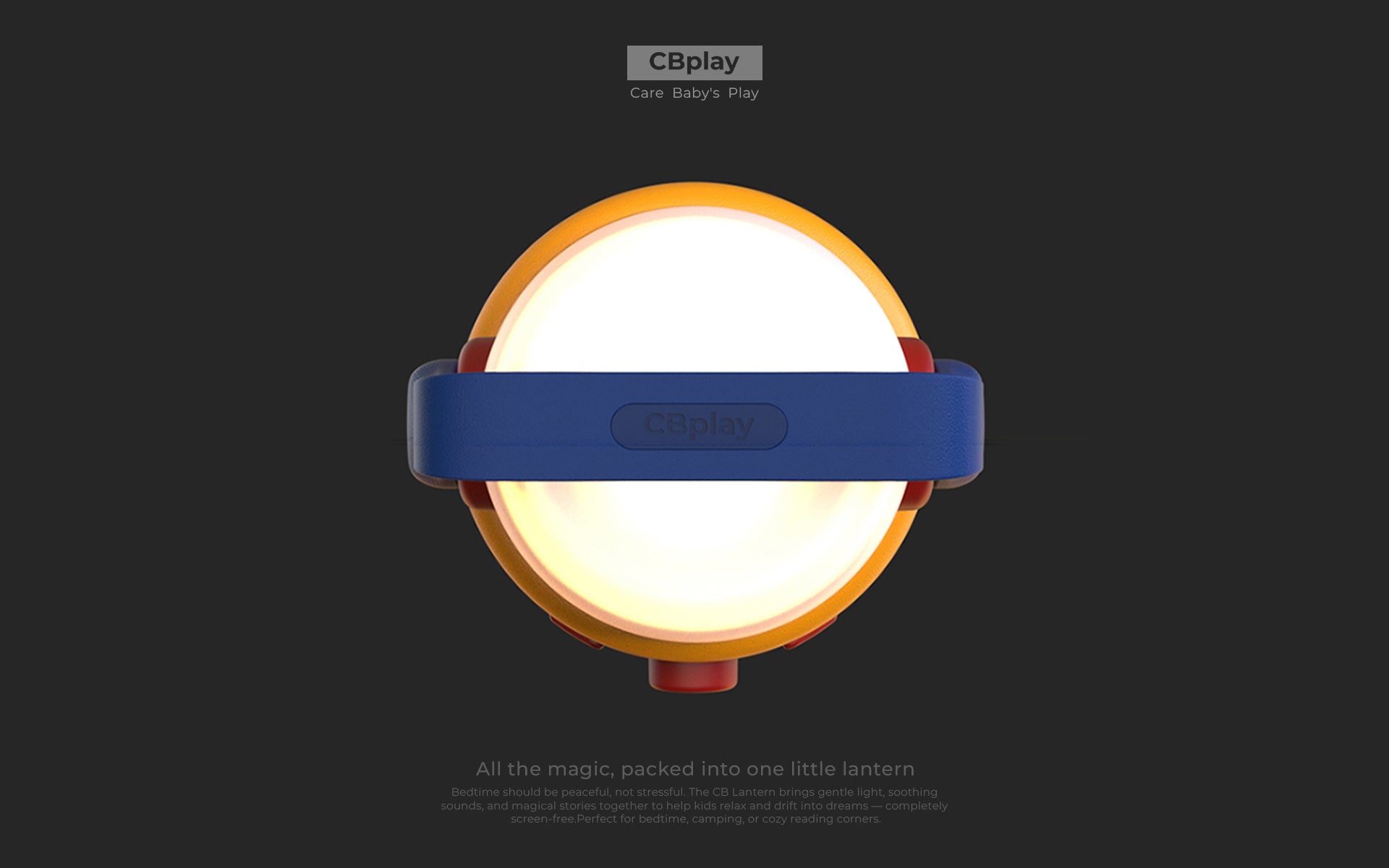 Close-up top view of the CBPlay mini lantern, showcasing the well-designed soft handle, ergonomically sized for a child's grip, and featuring the distinct CBPlay logo